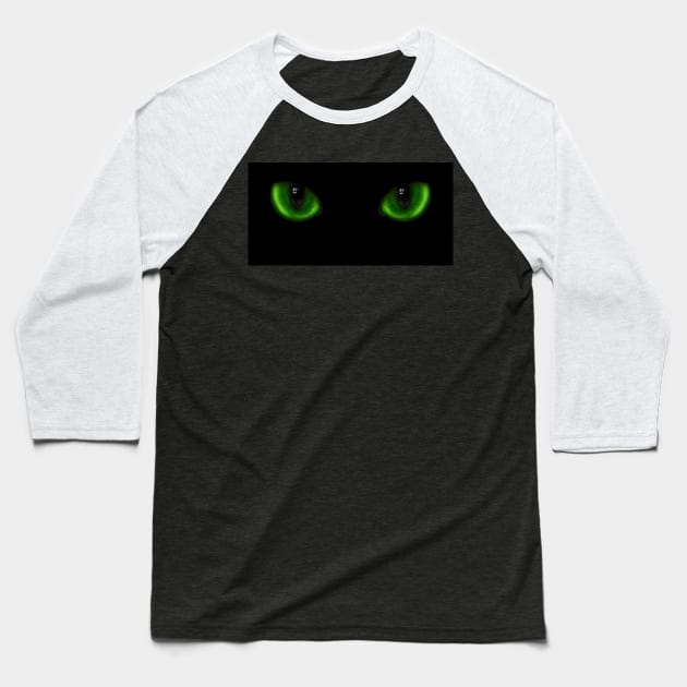 Two green cat eyes Baseball T-Shirt by AnnArtshock